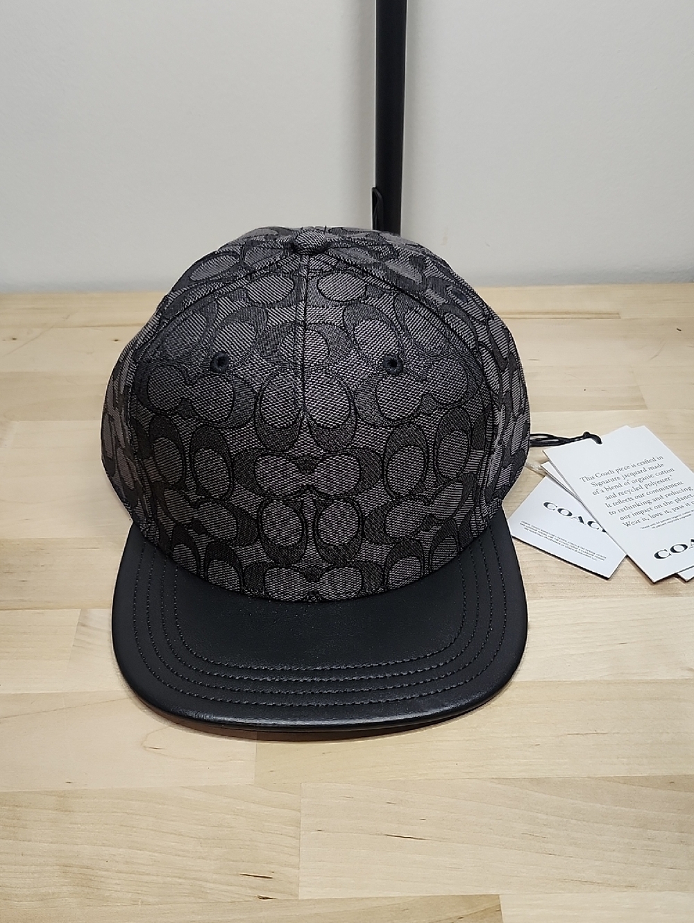 Coach Monogram Snapback Cap in Charcoal and Black